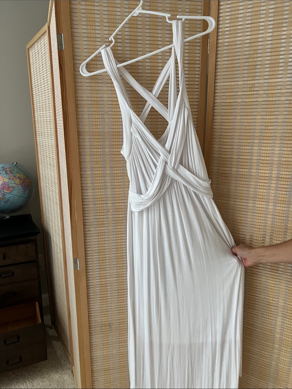 Motherhood Maternity White Backless Maxi Dress with Crisscross Straps